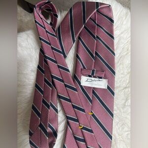 DIOR SIGNATURE NAVY & PINK STRIPED CLASSIC LUXURY 100% ITALIAN SILK TIE